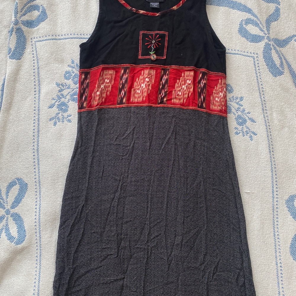 Alexandria Pierce Black and Red Embroidered Shift Dress